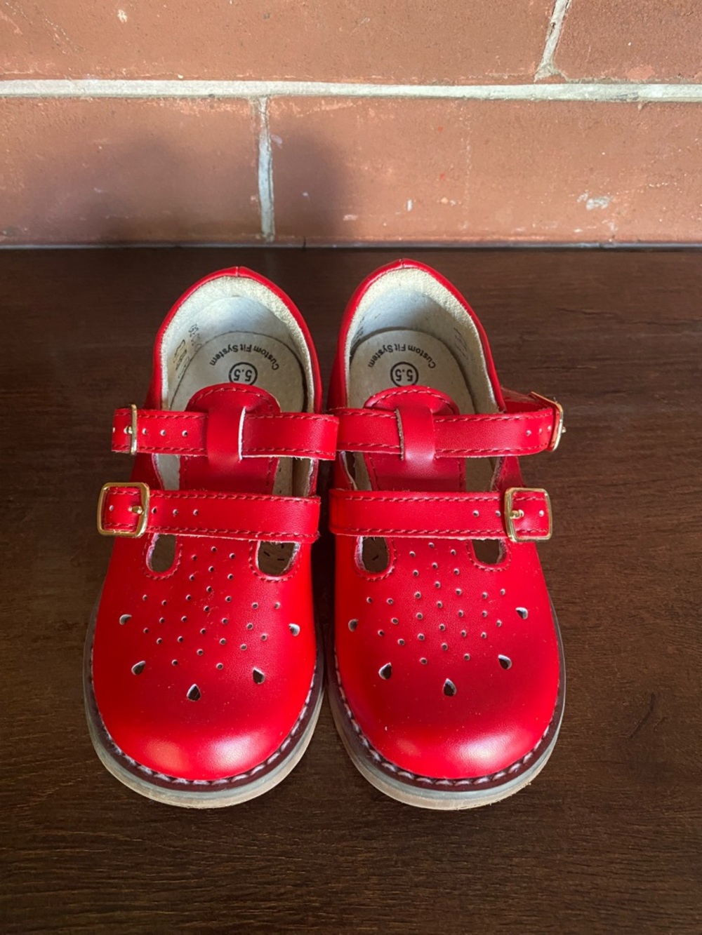 Kids Red Leather Double-Strap Mary Jane Shoes